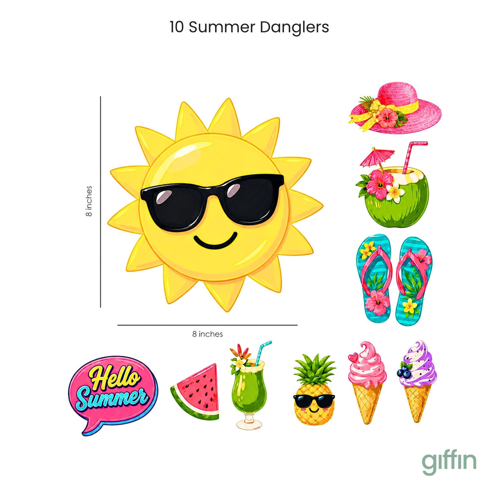 Giffin Summer Party Props Kit – 21 Pcs | Pool Party, Beach, Luau & Tropical Party Decorations | Photo Booth Props, Hanging Swirls & Banner