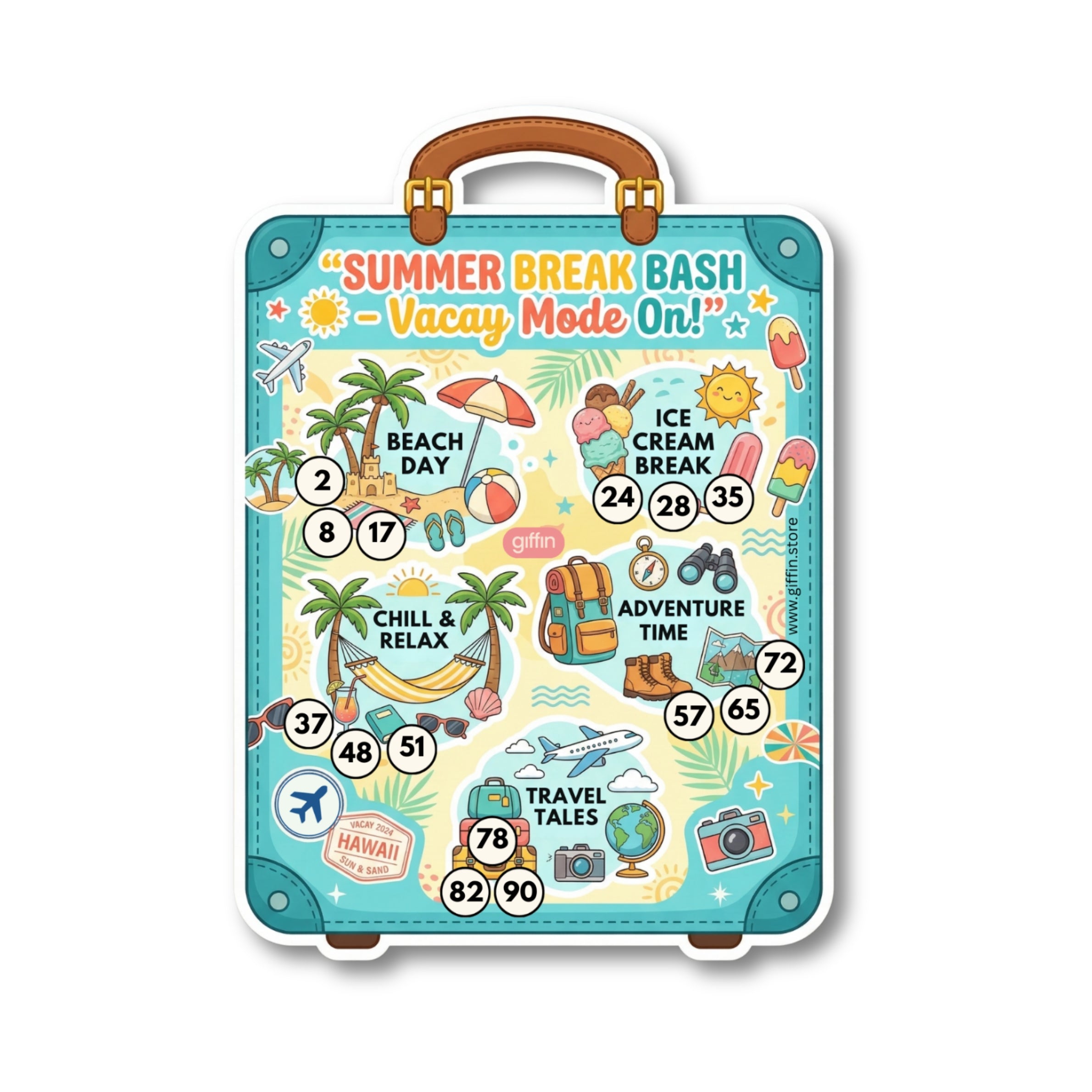 Giffin Summer Break Bash Tambola Tickets | Summer Theme Housie Game for Pool Party, Holiday Party, Birthday & Family Game Night