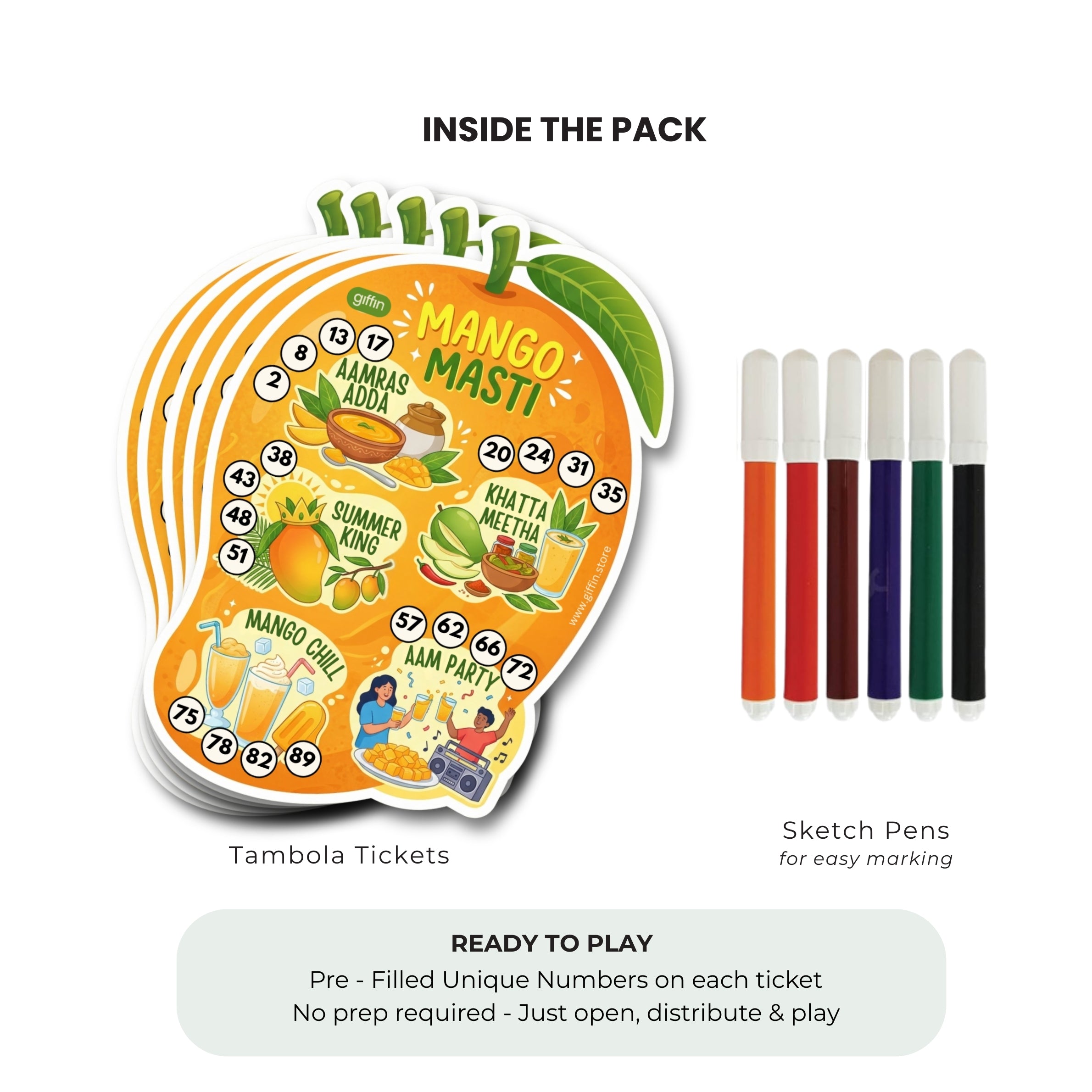 Giffin Mango Masti Tambola Tickets | Mango Theme Summer Party Housie Game for Kitty Party, Birthday, Summer Party & Family Game Night