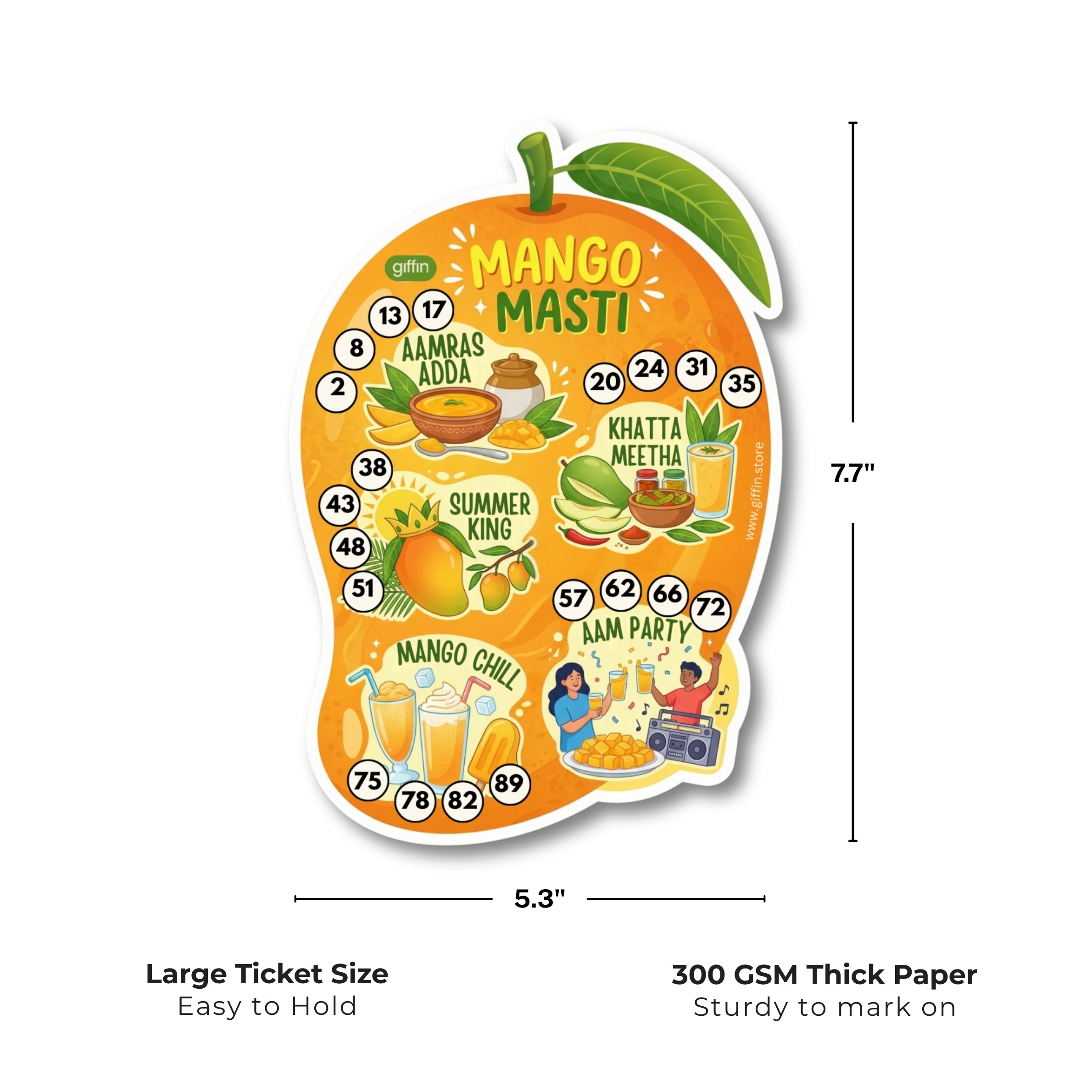 Giffin Mango Masti Tambola Tickets | Mango Theme Summer Party Housie Game for Kitty Party, Birthday, Summer Party & Family Game Night