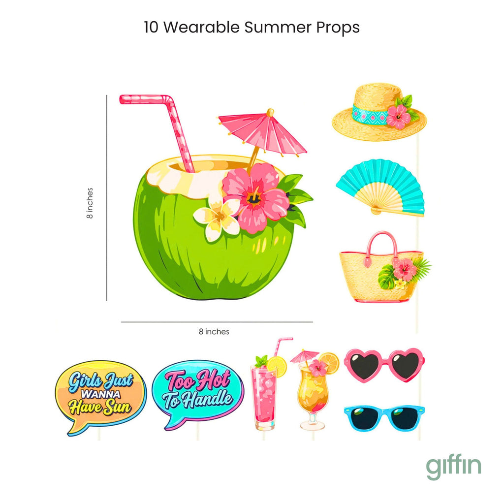Giffin Summer Party Props Kit – 21 Pcs | Pool Party, Beach, Luau & Tropical Party Decorations | Photo Booth Props, Hanging Swirls & Banner