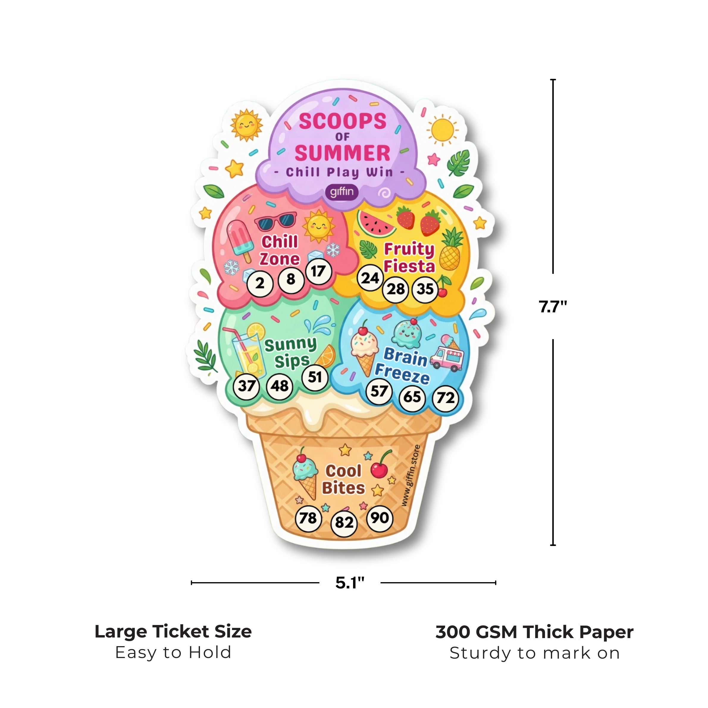 Giffin Scoops of Summer Tambola Tickets | Ice Cream Summer Theme Housie Game for Birthday Party, Kids Party, Kitty Party & Family Game Night