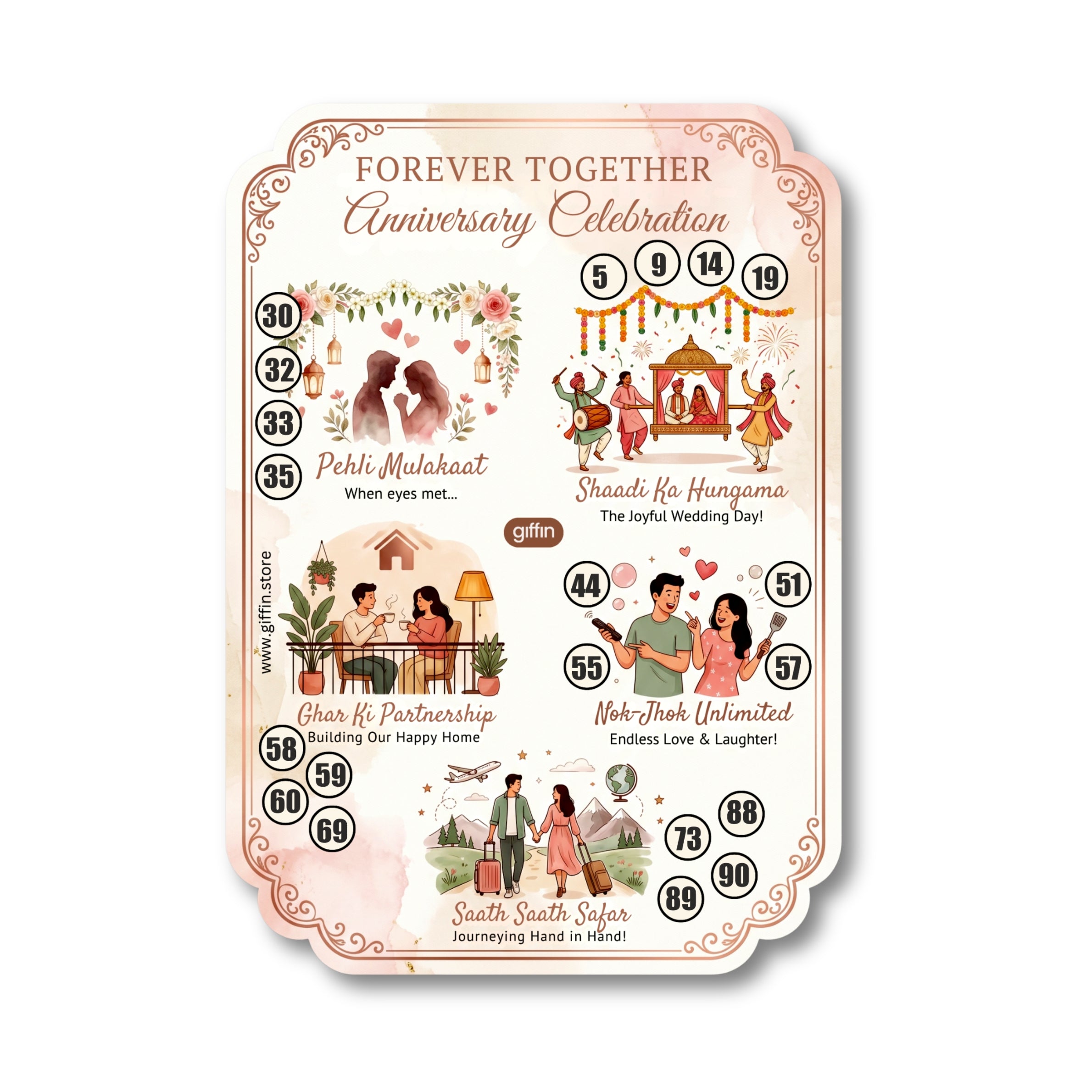 Forever Together Anniversary Tambola Tickets I Couple Theme Housie Tickets
