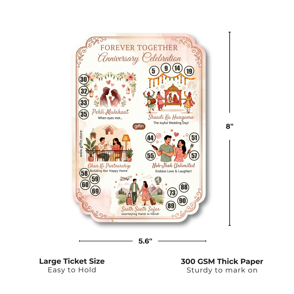 Forever Together Anniversary Tambola Tickets I Couple Theme Housie Tickets