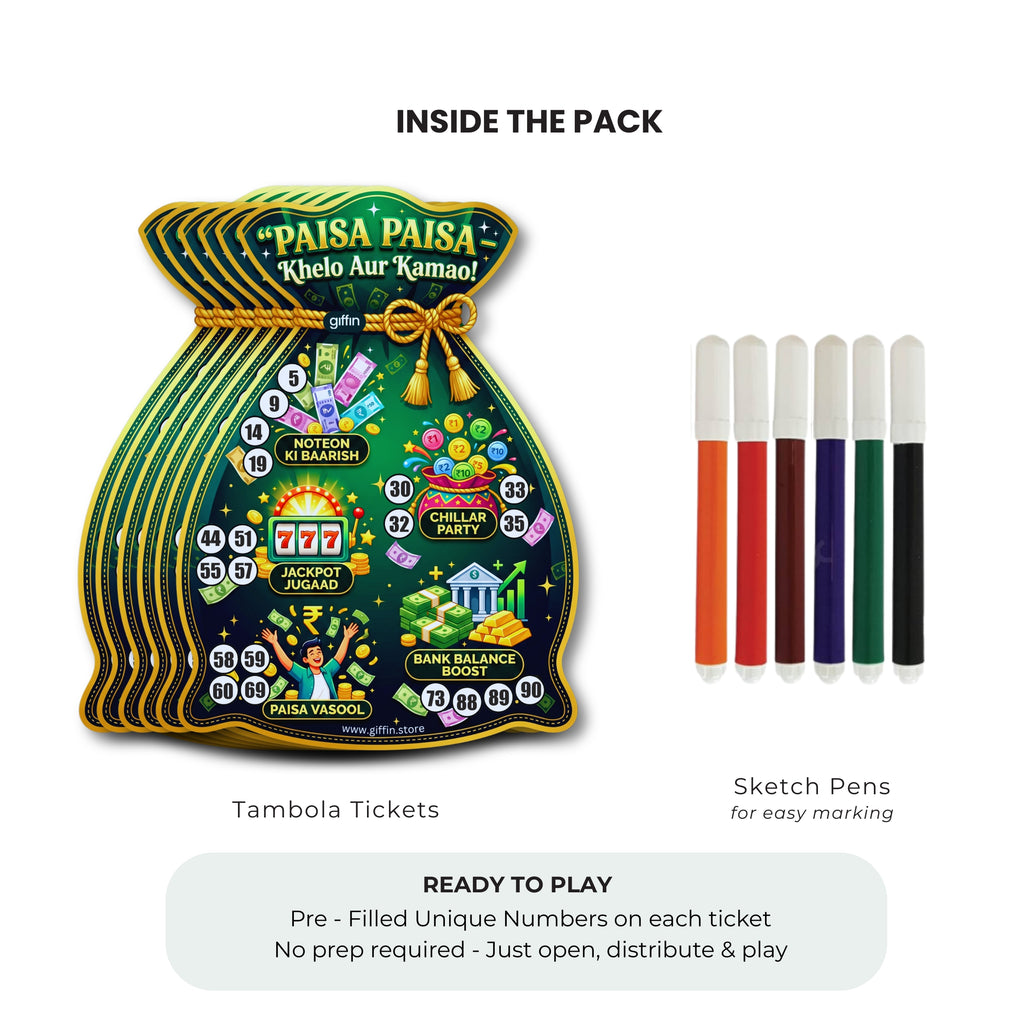 Giffin Paisa Paisa Money Bag Tambola Tickets | Money and Casino Theme Housie Game
