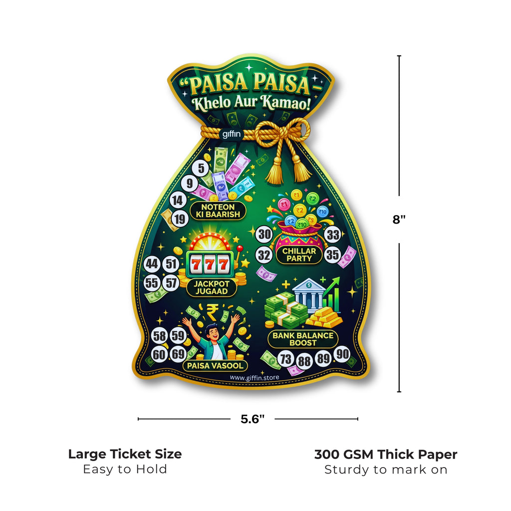 Giffin Paisa Paisa Money Bag Tambola Tickets | Money and Casino Theme Housie Game