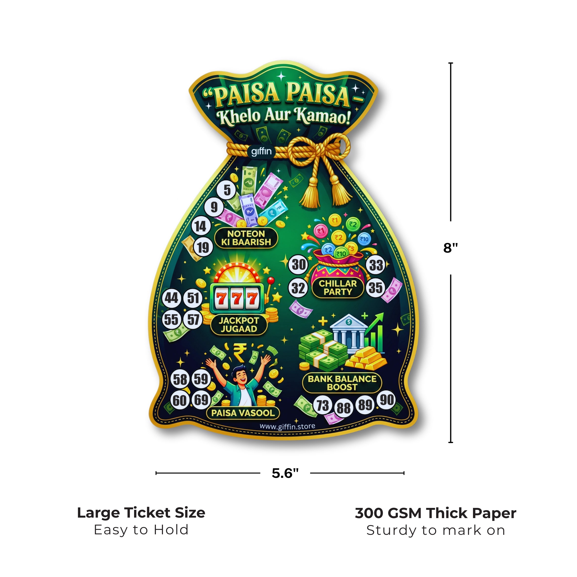 Giffin Paisa Paisa Money Bag Tambola Tickets | Money and Casino Theme Housie Game