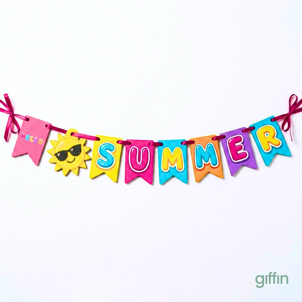 Giffin Summer Party Props Kit – 21 Pcs | Pool Party, Beach, Luau & Tropical Party Decorations | Photo Booth Props, Hanging Swirls & Banner
