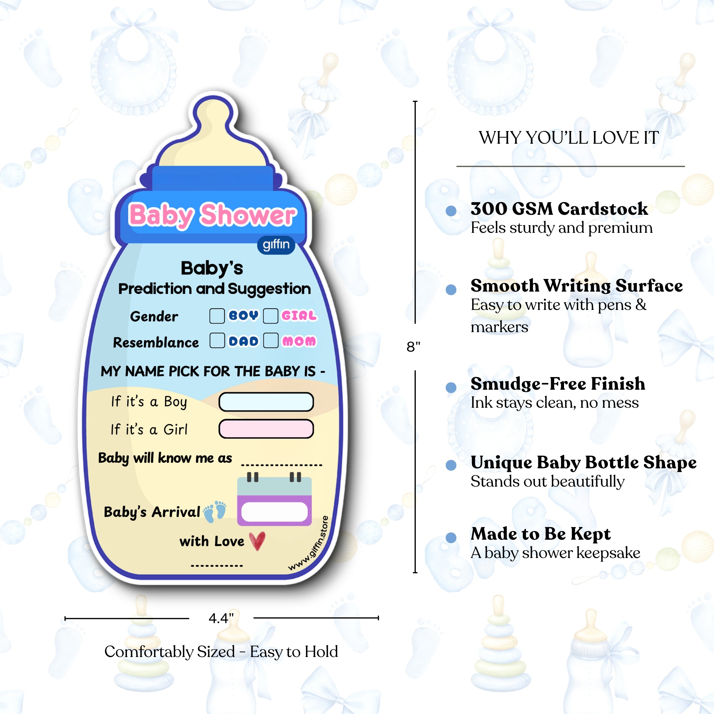 Baby Shower Prediction Card – Baby Bottle Theme Activity & Keepsake
