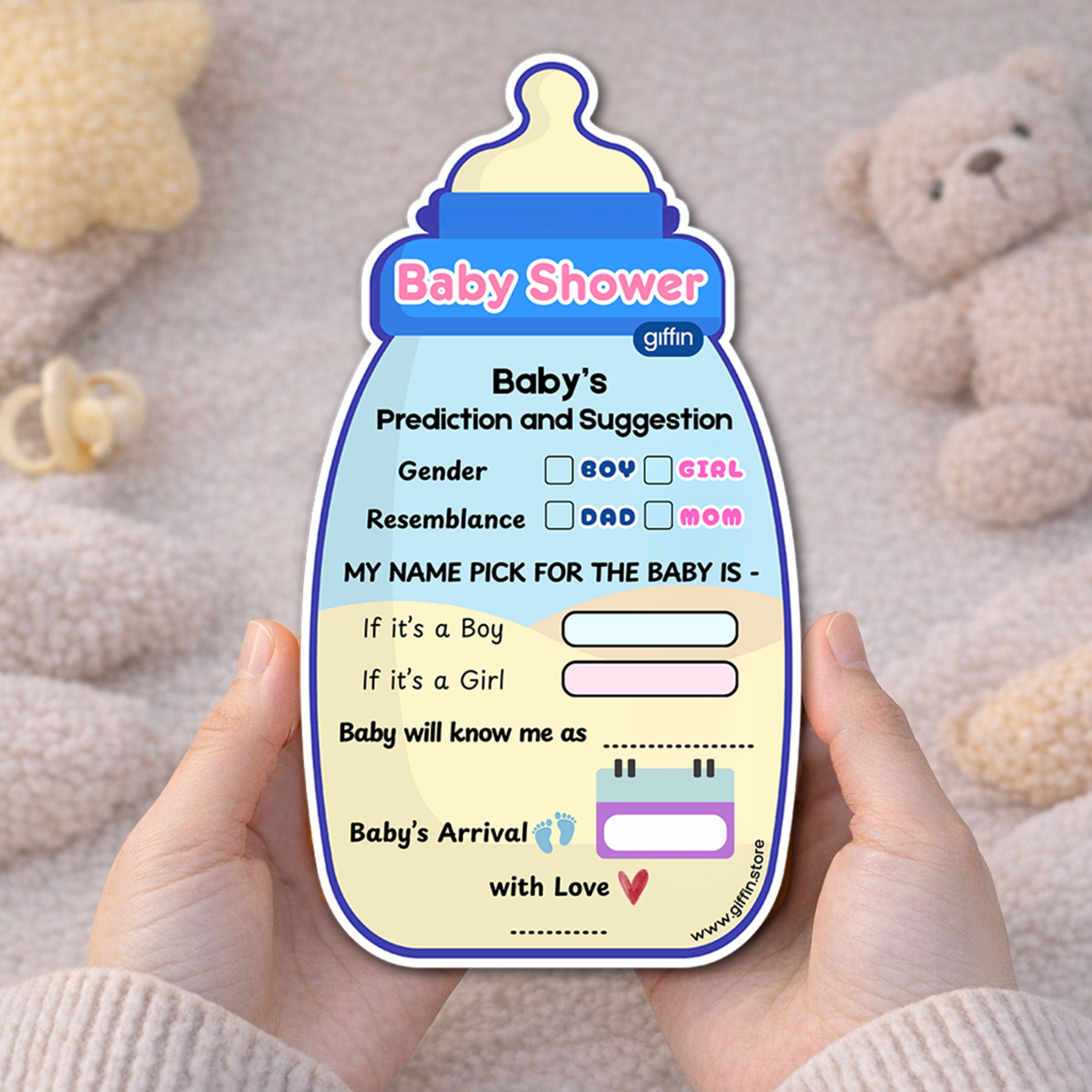 Baby Shower Prediction Card – Baby Bottle Theme Activity & Keepsake